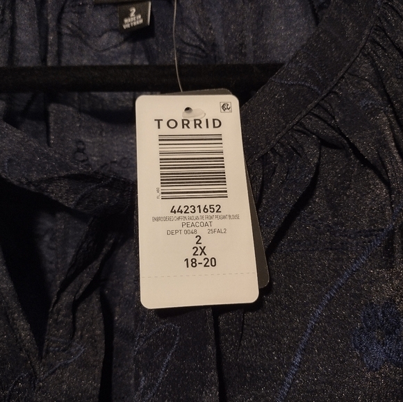 Torrid Chiffon Embroidered Tie Front Peasant Top Blouse - Picture 10 of 11